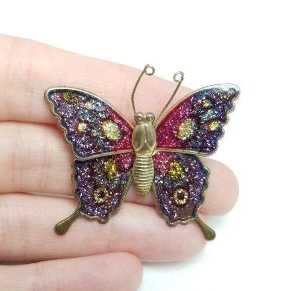 Vintage Purple Sparkly Butterfly Brooch, Insect Lapel Pin, Colorful, Estate - Picture 1 of 6